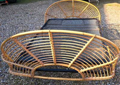 letto in rattan con base in ferro anni 60-70 