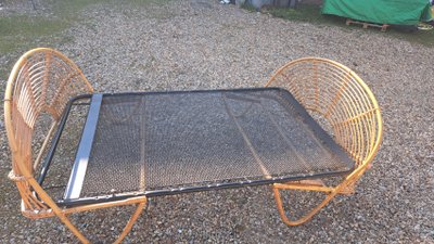 letto in rattan con base in ferro anni 60-70 