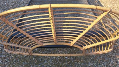 letto in rattan con base in ferro anni 60-70 