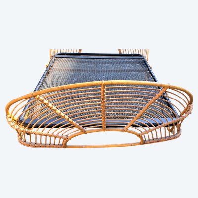 letto in rattan con base in ferro anni 60-70 