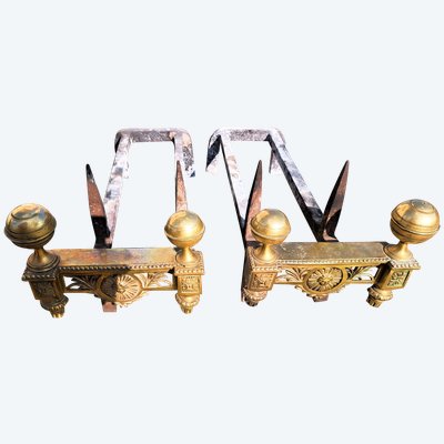 Pair of Louis XVI bronze and iron candlesticks, 19th century