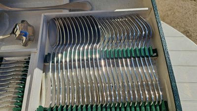 Antique 100-piece monogram cutlery set (18.8) France Inox