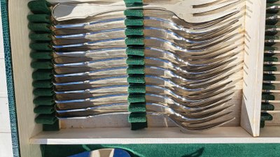 Antique 100-piece monogram cutlery set (18.8) France Inox