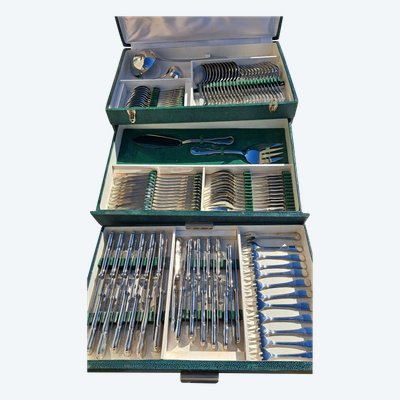Antique 100-piece monogram cutlery set (18.8) France Inox