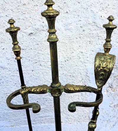 Set da camino in bronzo e ferro del XIX secolo