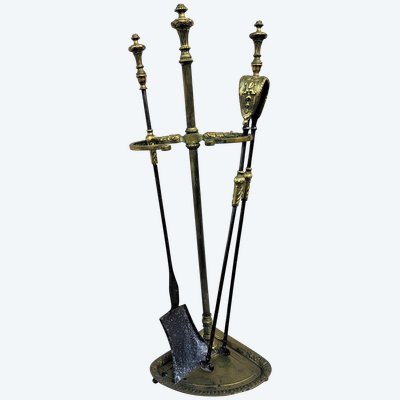 Set da camino in bronzo e ferro del XIX secolo