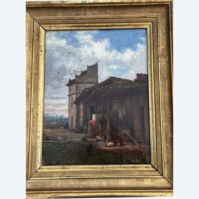 Oil on canvas “the dovecote” signed and dated 1881