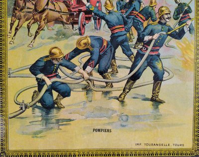 Chromolithograph Firefighters In Touraine Circa 1900 Old Print