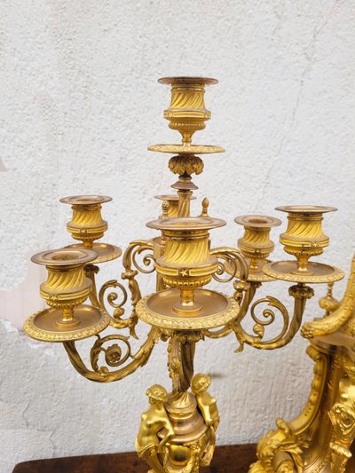 Gilt Bronze Fireplace Set, Napoleon III, 19th Century