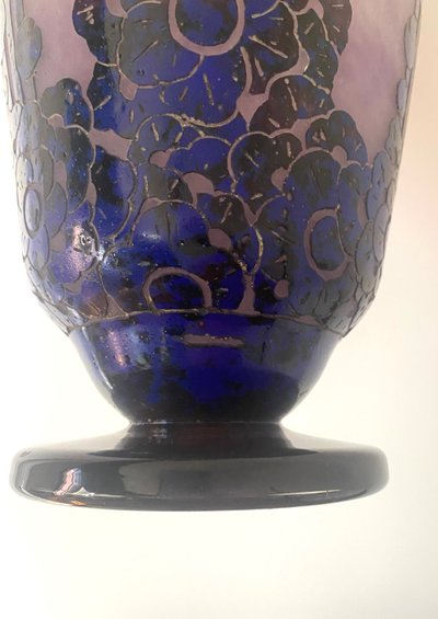 Schneider : large vase Le verre français "roses trémières " art déco 1927-1928