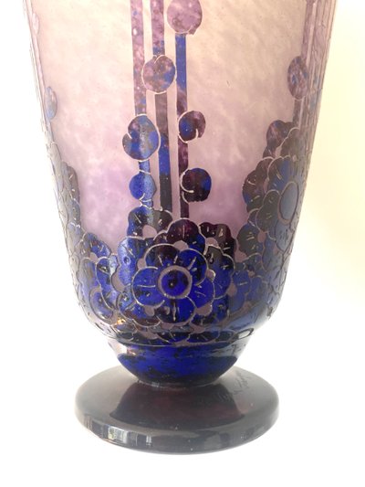 Schneider : large vase Le verre français "roses trémières " art déco 1927-1928