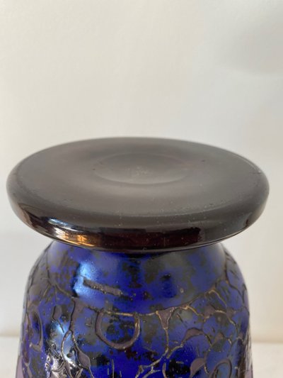 Schneider : large vase Le verre français "roses trémières " art déco 1927-1928
