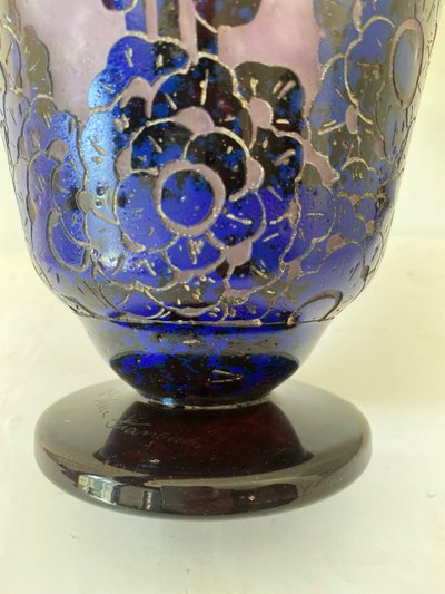 Schneider : large vase Le verre français "roses trémières " art déco 1927-1928