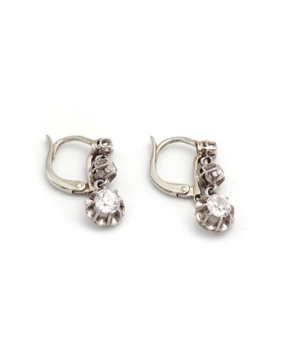 Orecchini Art Déco con tre diamanti da 0,72 ct in oro 18k e platino, gioielli antichi
