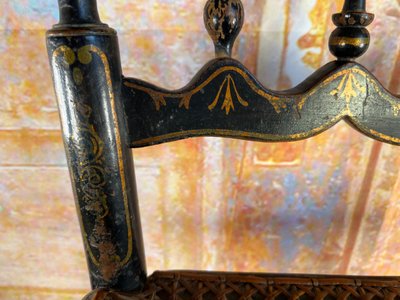 Sedia per bambini Napoleone III in legno annerito e intreccio di vimini – fine del XIX secolo