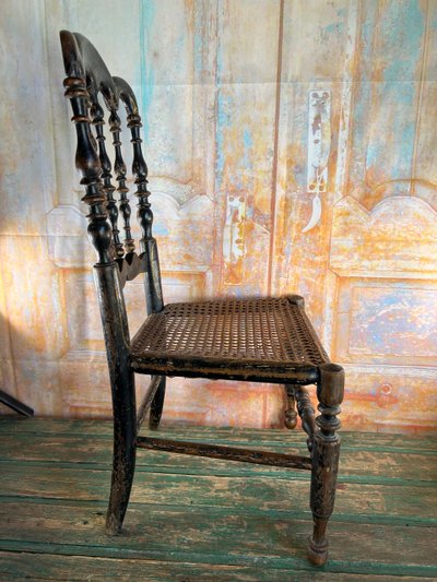 Sedia per bambini Napoleone III in legno annerito e intreccio di vimini – fine del XIX secolo