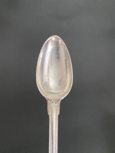 18th century solid silver stew spoon with Fermiers Généraux hallmarks
