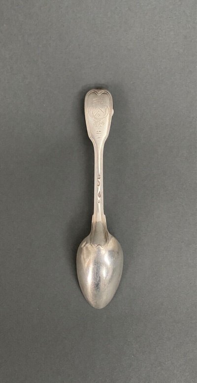 18th century solid silver stew spoon with Fermiers Généraux hallmarks