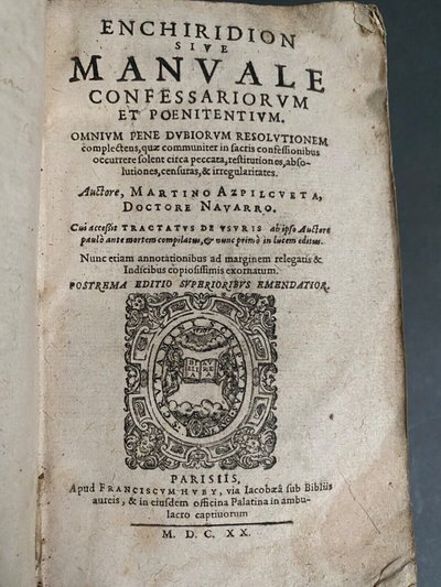 Livre Enchiridion Manuale Martino Azpilcueta Doctore Navarro Franci 1620