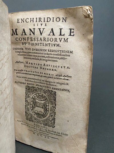 Livre Enchiridion Manuale Martino Azpilcueta Doctore Navarro Franci 1620