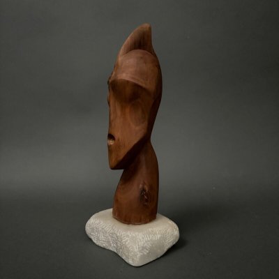 Portrait of a warrior in carved wood by Calin Hentea XXth 1995