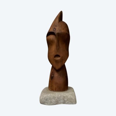 Portrait of a warrior in carved wood by Calin Hentea XXth 1995