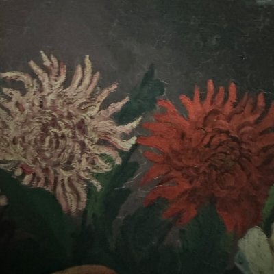 Olio su tela natura morta con frutta e fiori di L. Parize XX secolo