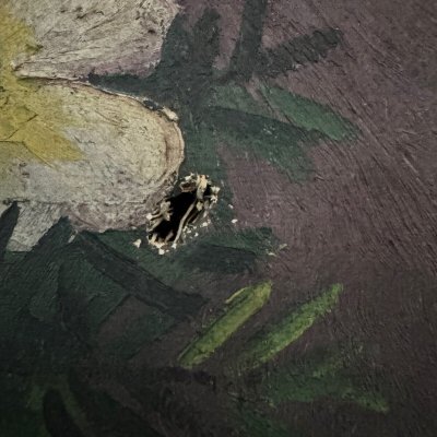 Olio su tela natura morta con frutta e fiori di L. Parize XX secolo
