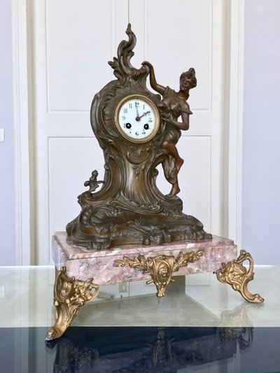 Art Nouveau Marble and Spelter Fireplace Set - 1900