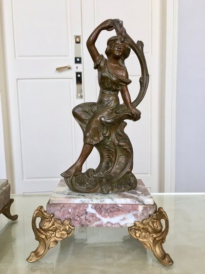 Art Nouveau Marble and Spelter Fireplace Set - 1900