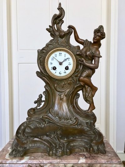 Art Nouveau Marble and Spelter Fireplace Set - 1900