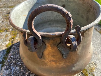 Marmite Ancienne en Cuivre, XIXe siècle – Intérieur Étain, Anses en Fer Forgé