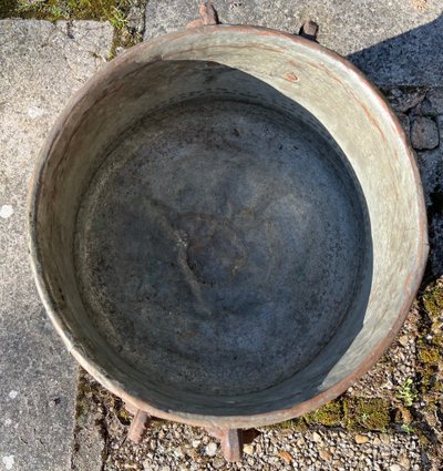 Marmite Ancienne en Cuivre, XIXe siècle – Intérieur Étain, Anses en Fer Forgé