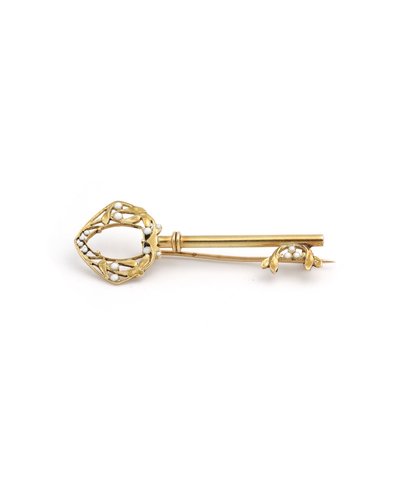 Broche clef Art Nouveau en or 18 karats et émail, or émaillé, Bijou Art Nouveau, bijou ancien 