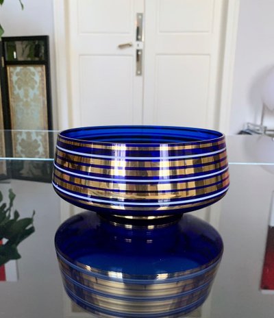 Decorative Bowl in Ultramarine Blue and Fine Gold Glass - Vintage