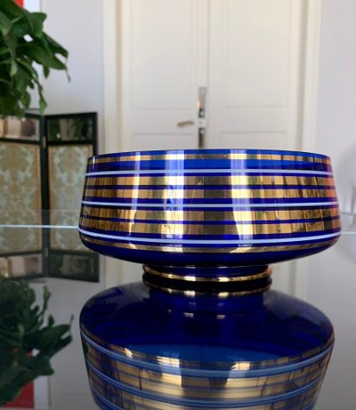 Decorative Bowl in Ultramarine Blue and Fine Gold Glass - Vintage