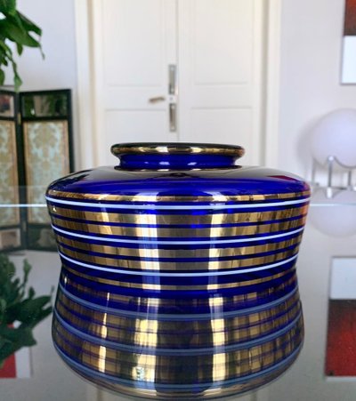 Decorative Bowl in Ultramarine Blue and Fine Gold Glass - Vintage