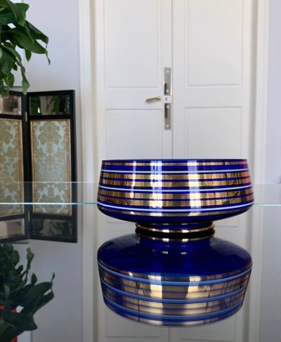 Decorative Bowl in Ultramarine Blue and Fine Gold Glass - Vintage