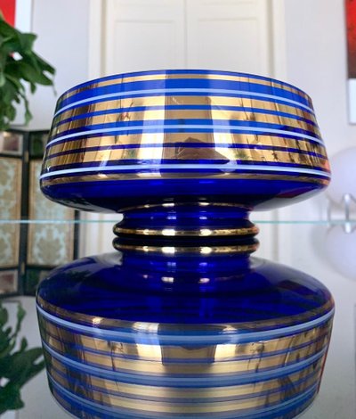 Decorative Bowl in Ultramarine Blue and Fine Gold Glass - Vintage