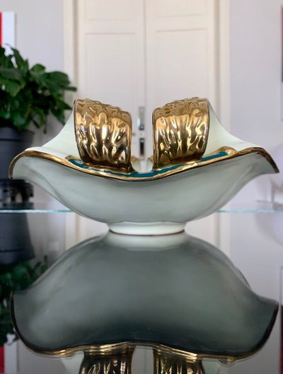 Tazza decorativa vintage in terracotta con decoro in oro zecchino - Deruta Italia
