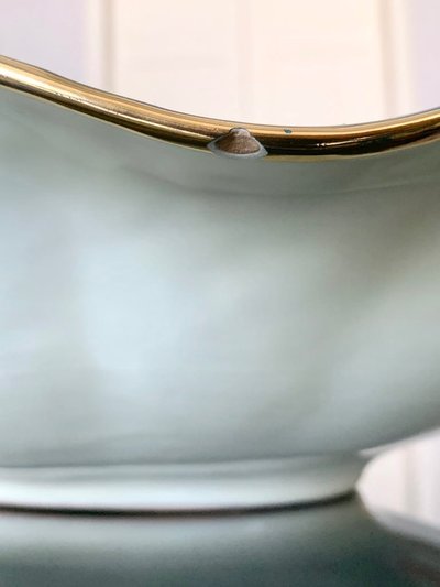 Tazza decorativa vintage in terracotta con decoro in oro zecchino - Deruta Italia