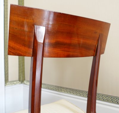 Set of 10 Directoire dining room chairs in mahogany with horsehair covers, Jacob model