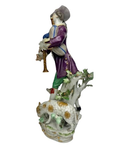 Meissen - Porcelain figure of a shepherd with bagpipes