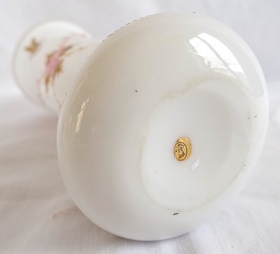 Saint Louis crystal vase - painted and gilded opaline - paper label
