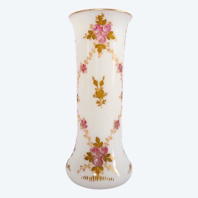 Saint Louis crystal vase - painted and gilded opaline - paper label