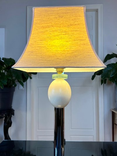Lampada vintage a uovo di struzzo - Paralume a pagoda - Metallo cromato e vetro