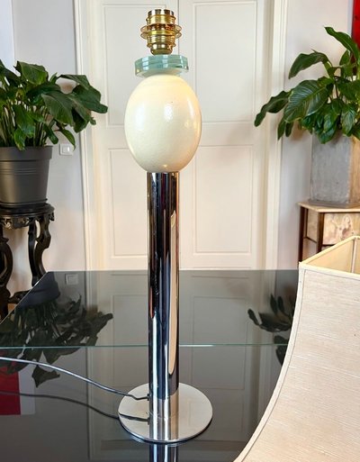 Lampada vintage a uovo di struzzo - Paralume a pagoda - Metallo cromato e vetro