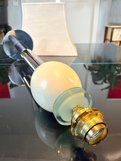 Lampada vintage a uovo di struzzo - Paralume a pagoda - Metallo cromato e vetro