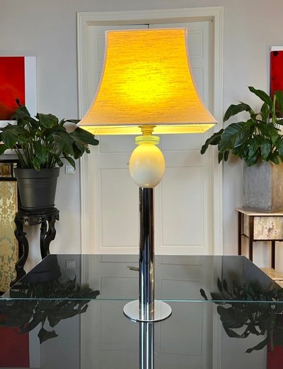 Lampada vintage a uovo di struzzo - Paralume a pagoda - Metallo cromato e vetro