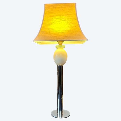 Lampada vintage a uovo di struzzo - Paralume a pagoda - Metallo cromato e vetro